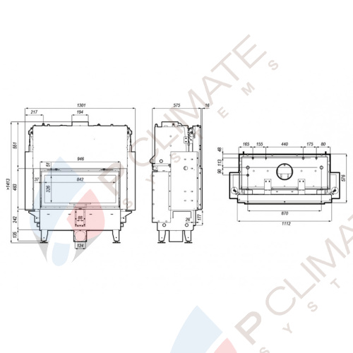 Топка DEFRO HOME RIVA LA G SHORT, 22 кВт, 1112/483мм, с водяным контуром, гильотина