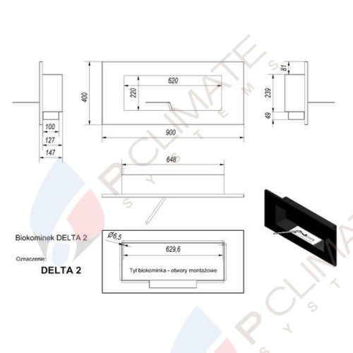 Биокамин DELTA 2 TUV HORIZONTAL(400*900)