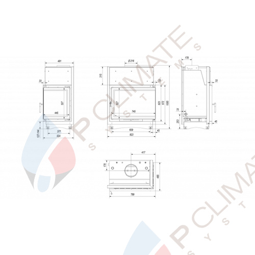 Топка с водяным контуром Amelia/PW/BP/24/BS/W/DECO, Г-образное стекло справа, змеевик