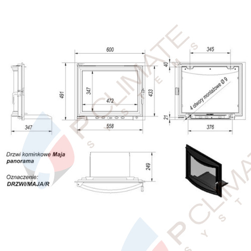 Дверца в сборе для топок Antek/Maja (панорама)