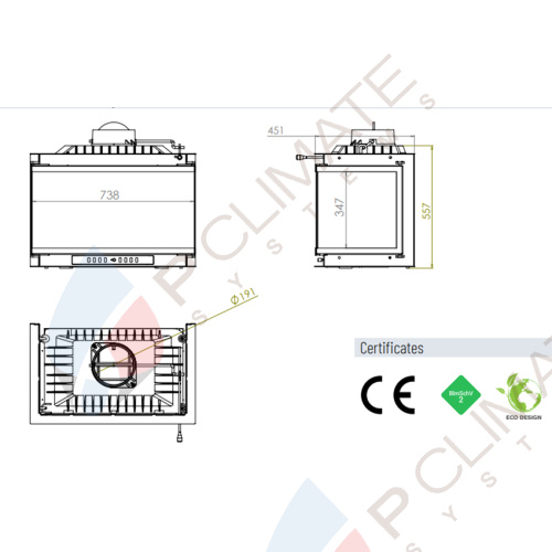 Топка ECT Font/700/LR 14 кВт, 738/X/451, трехстороннее стекло