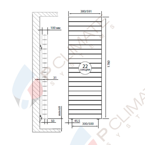 Радиатор Royal Thermo PianoForte Tower Noir Sable - 22 секц.