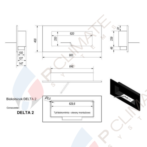 Биокамин Kratki DELTA 2 TUV QUBE(400*900)