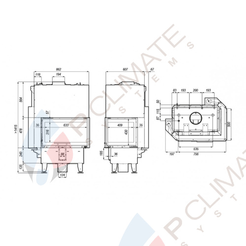 Топка DEFRO HOME RIVA SM BL G SHORT, 16кВт, 756/478/500мм, угловое стекло слева, с водяным контуром, гильотина