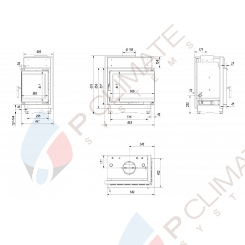 Топка с водяным контуром Maja/PW/BP/12/BS/W/DECO, Г - образное стекло справа, змеевик