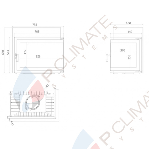 Топка ECT Font/700/R 14 кВт, 735/514/X, угловое стекло справа