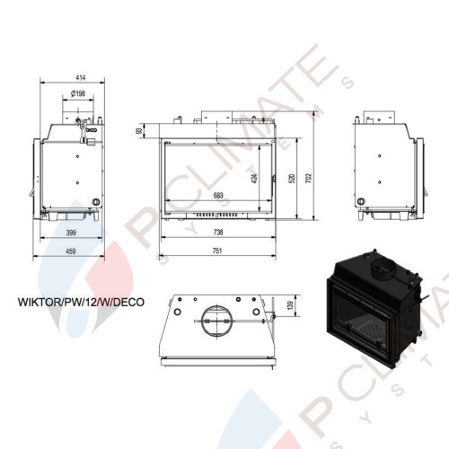 Топка с водяным контуром Wiktor/PW/12/W/DECO